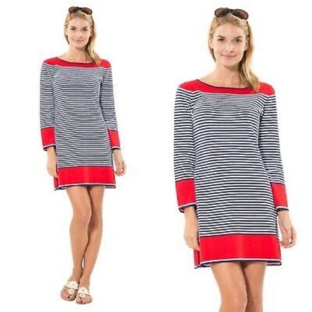 Sail to Sable STS Chic Nautical Long Sleeve Dress Med- Cotton /Nylon